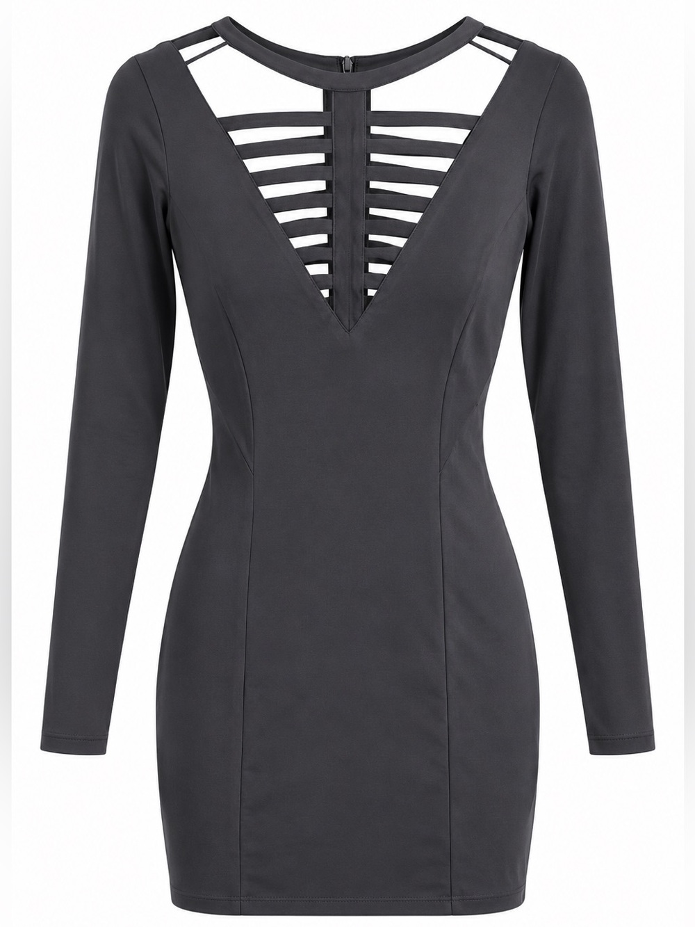 bebe Black Long Sleeve V-Neck Cage Bodycon Dress